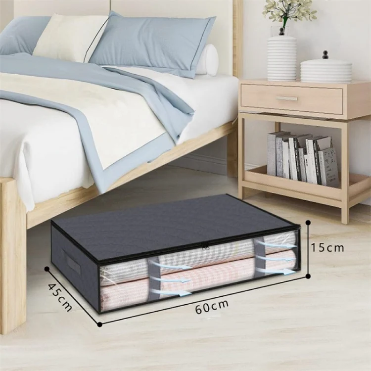Non-woven Foldable Clothing Storage Bag Quilt Blanket Packing Bag(Black) - Image 3