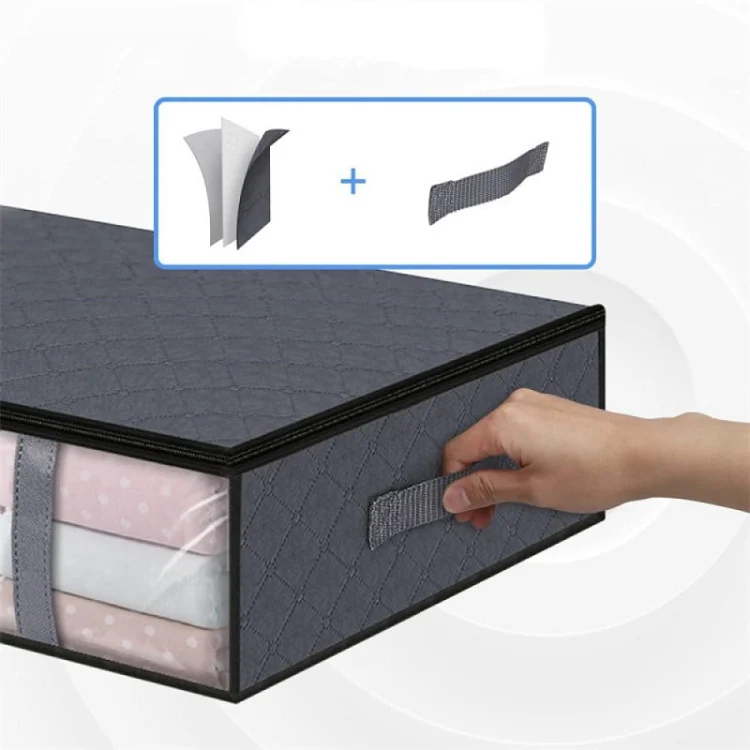Non-woven Foldable Clothing Storage Bag Quilt Blanket Packing Bag(Black) - Image 5