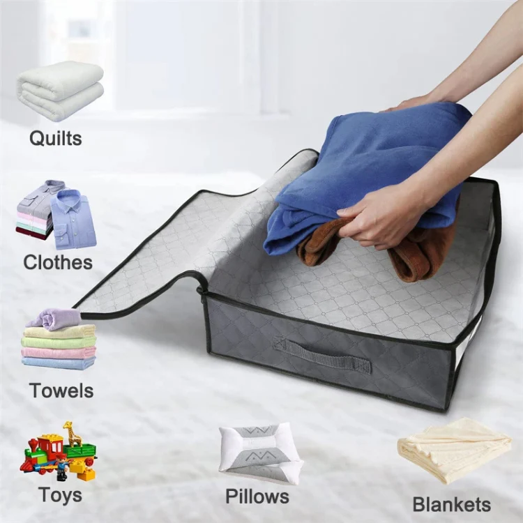 Non-woven Foldable Clothing Storage Bag Quilt Blanket Packing Bag(Black) - Image 6