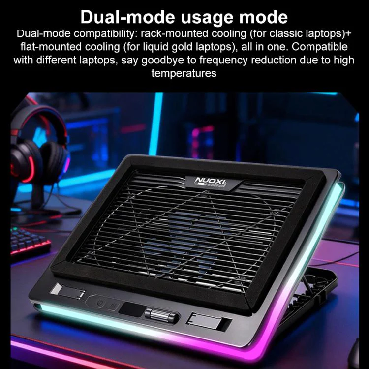 NUOXI C600 Colorful RGB Laptop Cooler Support 8-Level Adjustable Height, Specification:Single Fan(Black) - Image 8