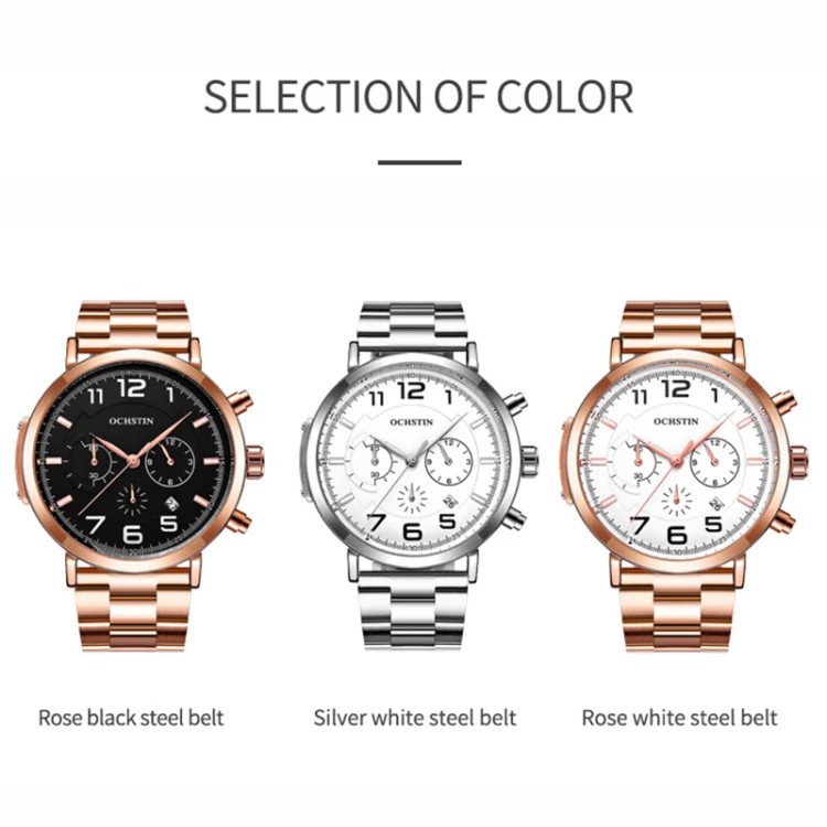 OCHSTIN 7243 Men Fashion Steel Strap Multifunctional Quartz Watch(Rose Gold Black) - Image 2