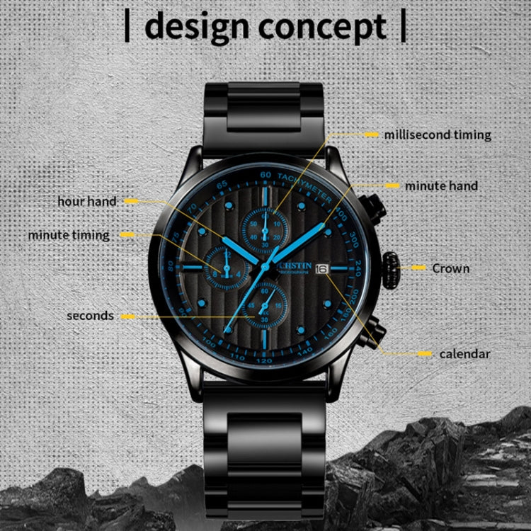 OCHSTIN 7244 Fashion Steel Strap Multifunctional Quartz Men Watch(Black Orange) - Image 3