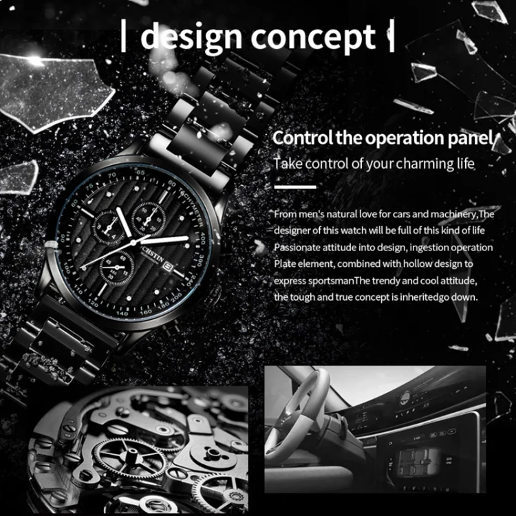 OCHSTIN 7244 Fashion Steel Strap Multifunctional Quartz Men Watch(Black Orange) - Image 4