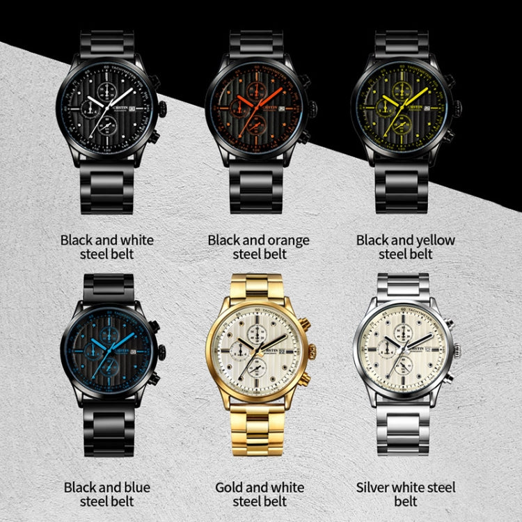OCHSTIN 7244 Fashion Steel Strap Multifunctional Quartz Men Watch(Black White) - Image 2