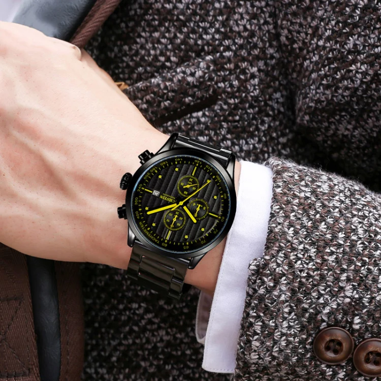 OCHSTIN 7244 Fashion Steel Strap Multifunctional Quartz Men Watch(Black White) - Image 7