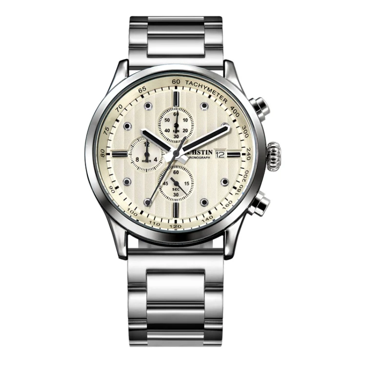OCHSTIN 7244 Fashion Steel Strap Multifunctional Quartz Men Watch(Silver White)