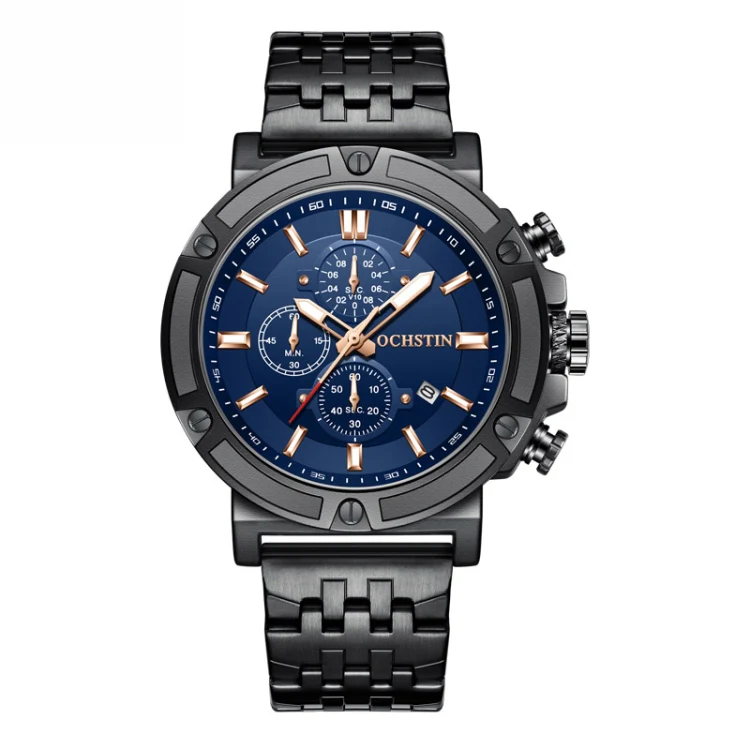 OCHSTIN 7247 Fashion Steel Strap Multifunctional Quartz Men Watch(Black)