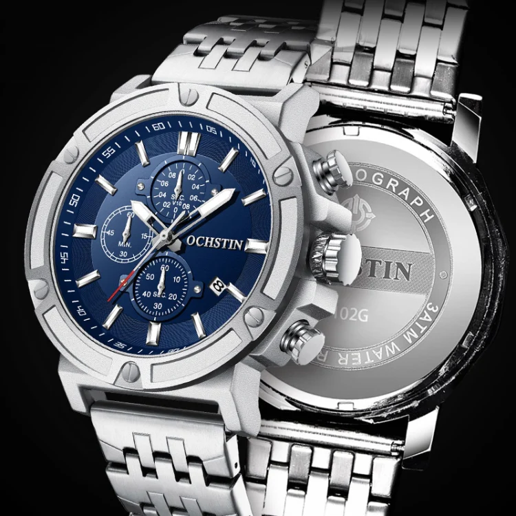 OCHSTIN 7247 Fashion Steel Strap Multifunctional Quartz Men Watch(Black) - Image 5