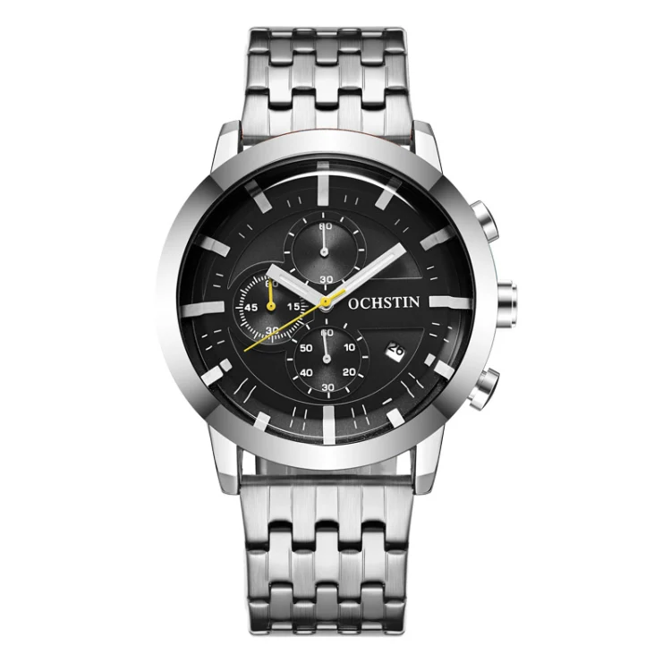 OCHSTIN 7248 Fashion Steel Strap Multifunctional Quartz Men Watch(Silver Black)