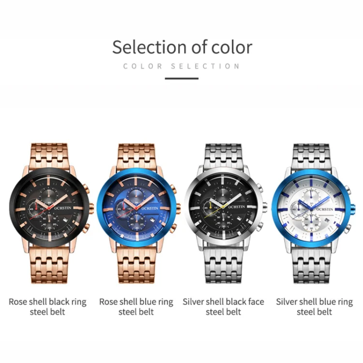 OCHSTIN 7248 Fashion Steel Strap Multifunctional Quartz Men Watch(Silver Black) - Image 2
