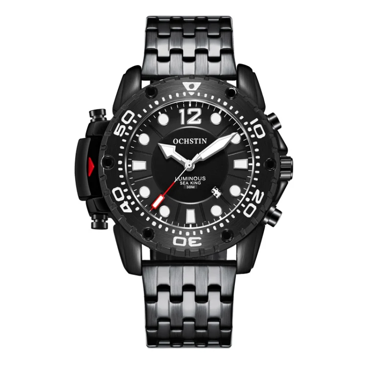 OCHSTIN 7249 Fashion Steel Strap Multifunctional Quartz Men Watch(Black+Black)