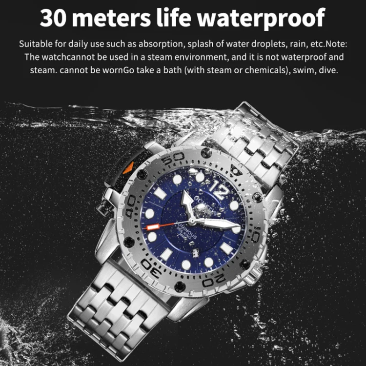 OCHSTIN 7249 Fashion Steel Strap Multifunctional Quartz Men Watch(Black+Black) - Image 4