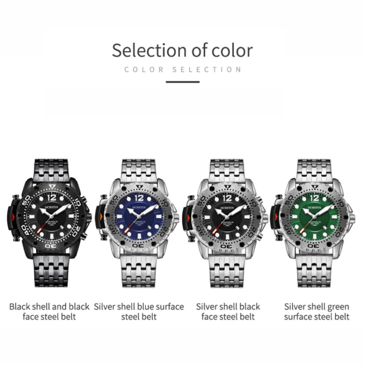 OCHSTIN 7249 Fashion Steel Strap Multifunctional Quartz Men Watch(Silver+Blue) - Image 2