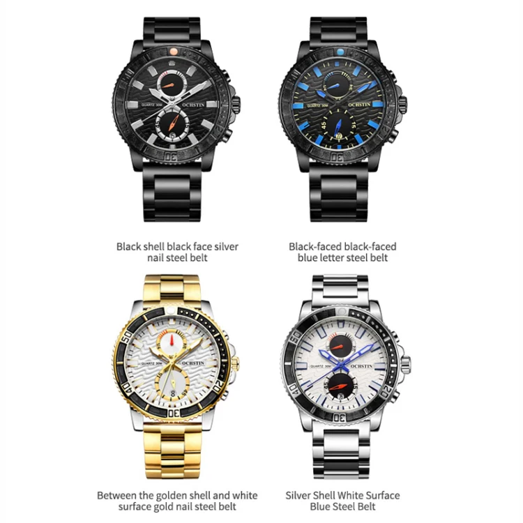 OCHSTIN 7250 Fashion Steel Strap Multifunctional Quartz Men Watch(Silver) - Image 2