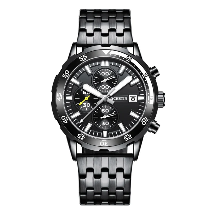OCHSTIN 7252 Fashion Steel Strap Multifunctional Quartz Men Watch(Black)