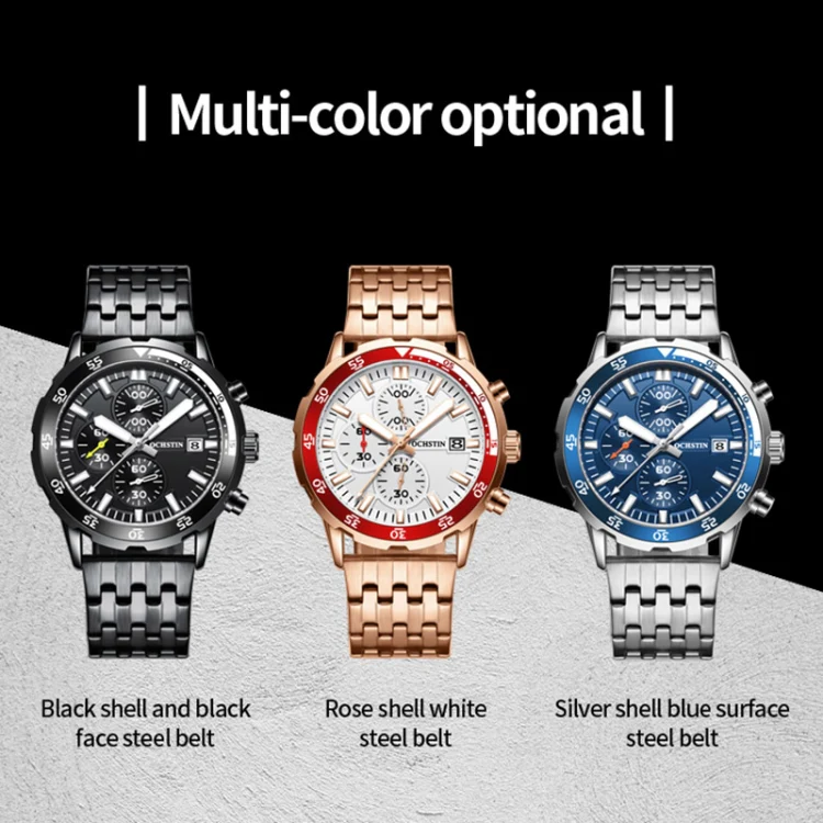 OCHSTIN 7252 Fashion Steel Strap Multifunctional Quartz Men Watch(Black) - Image 2