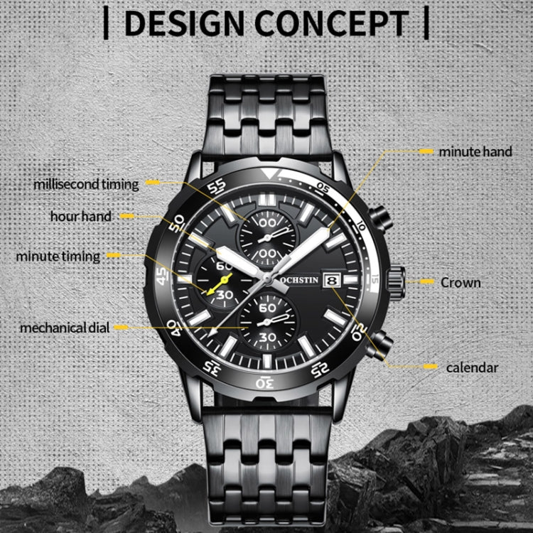 OCHSTIN 7252 Fashion Steel Strap Multifunctional Quartz Men Watch(Black) - Image 3