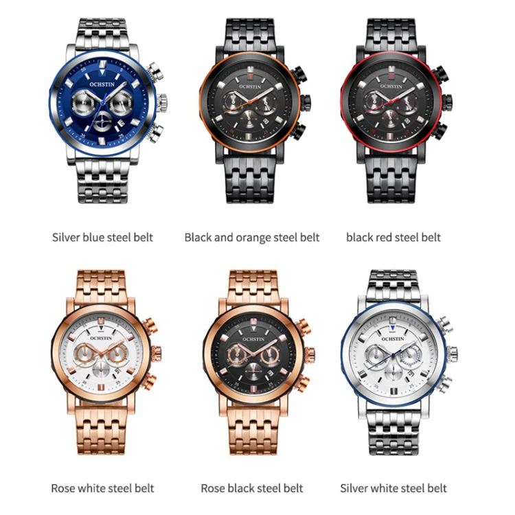 OCHSTIN 7254 Fashion Steel Strap Multifunctional Quartz Men Watch(Rose Gold Black) - Image 2