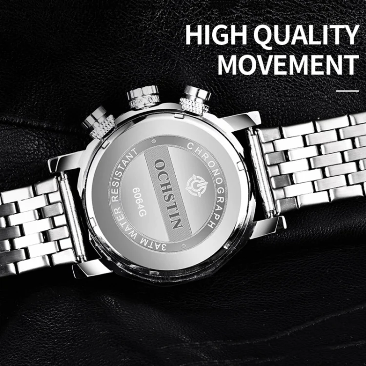 OCHSTIN 7254 Fashion Steel Strap Multifunctional Quartz Men Watch(Silver Blue) - Image 4