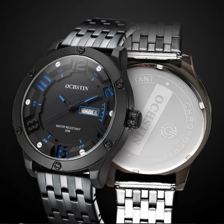 OCHSTIN 7255 Fashion Steel Strap Day-date Quartz Men Watch(Black Blue) - Image 4