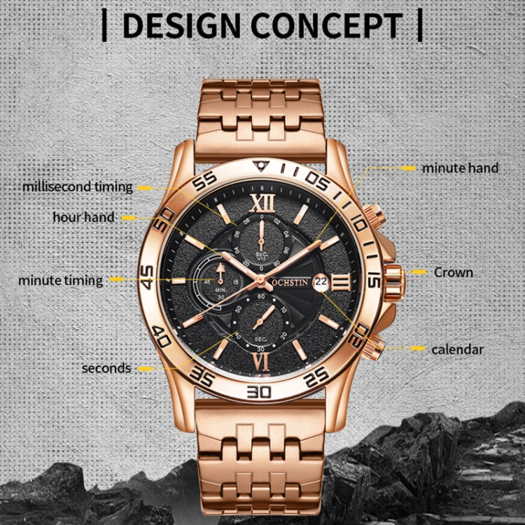 OCHSTIN 7257 Fashion Steel Strap Multifunctional Quartz Men Watch(Rose Gold Black) - Image 3