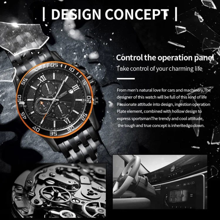 OCHSTIN 7257 Fashion Steel Strap Multifunctional Quartz Men Watch(Rose Gold Black) - Image 4