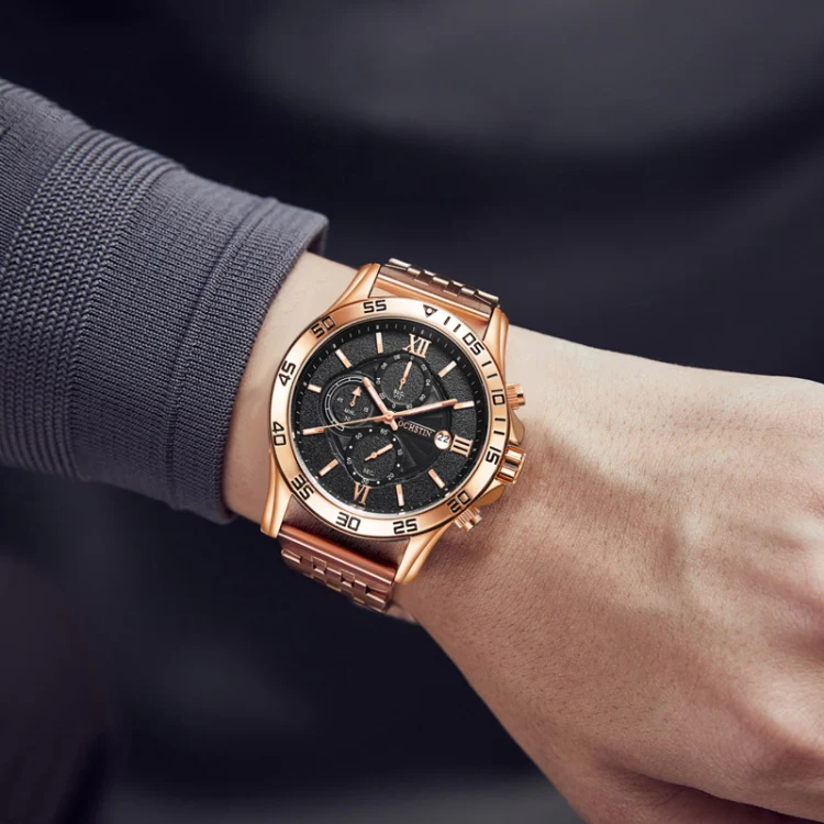 OCHSTIN 7257 Fashion Steel Strap Multifunctional Quartz Men Watch(Rose Gold Black) - Image 7