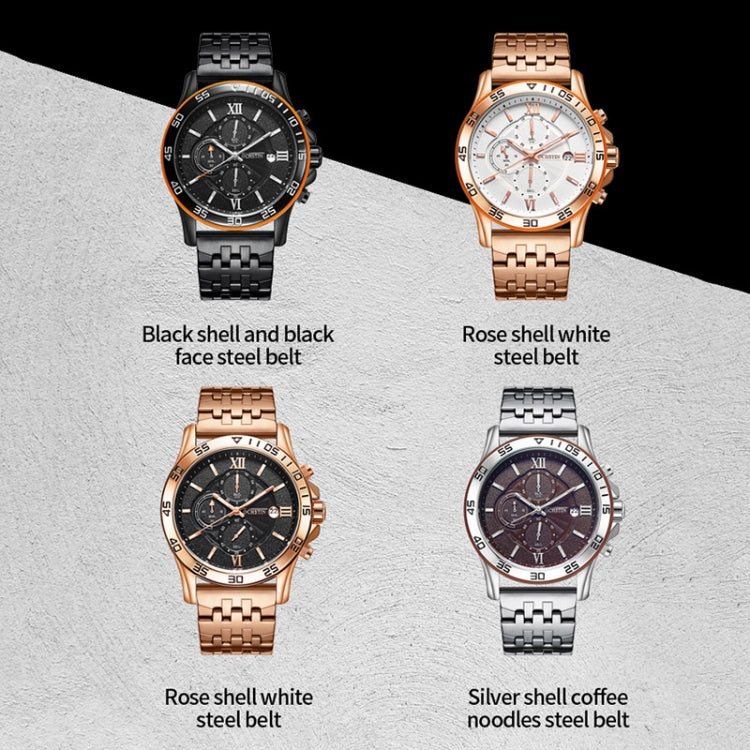 OCHSTIN 7257 Fashion Steel Strap Multifunctional Quartz Men Watch(Rose Gold White) - Image 2