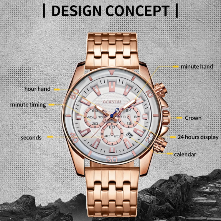 OCHSTIN 7259 Fashion Steel Strap Multifunctional Quartz Men Watch(Black) - Image 3