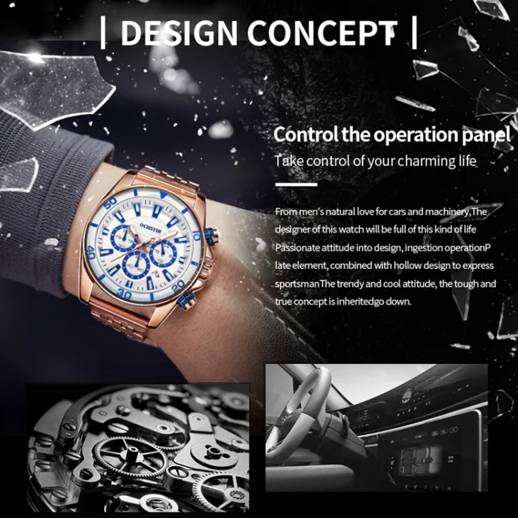 OCHSTIN 7259 Fashion Steel Strap Multifunctional Quartz Men Watch(Rose+White+Rose) - Image 4
