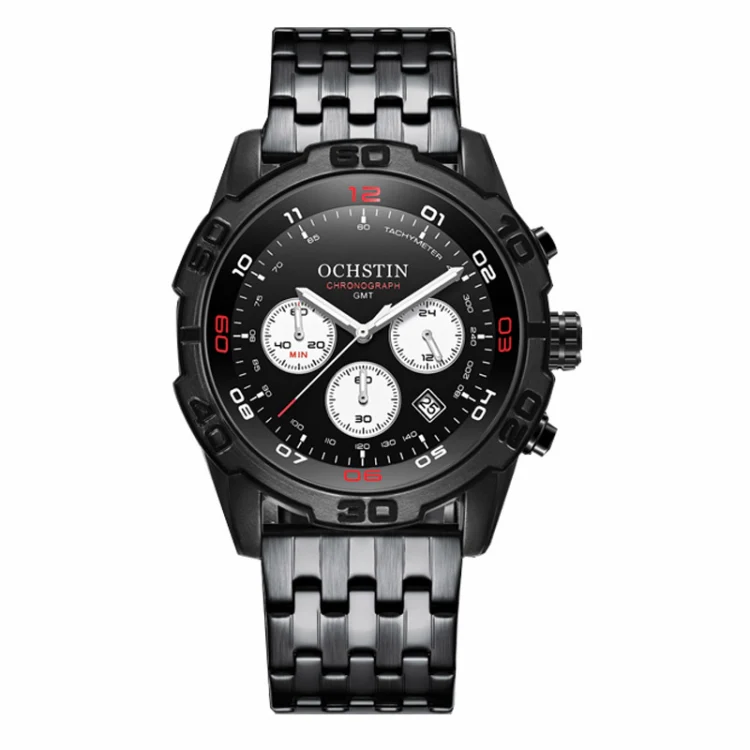 OCHSTIN 7260 Fashion Steel Strap Multifunctional Quartz Men Watch(Black)