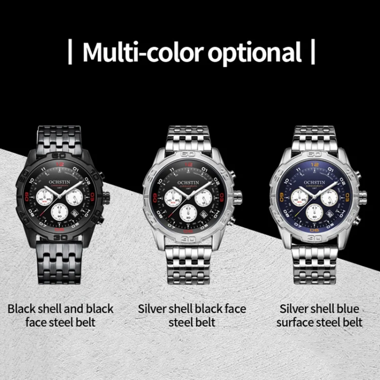 OCHSTIN 7260 Fashion Steel Strap Multifunctional Quartz Men Watch(Black) - Image 2