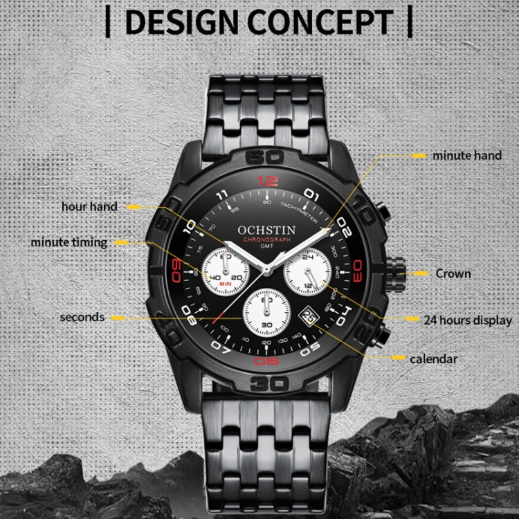 OCHSTIN 7260 Fashion Steel Strap Multifunctional Quartz Men Watch(Black) - Image 3