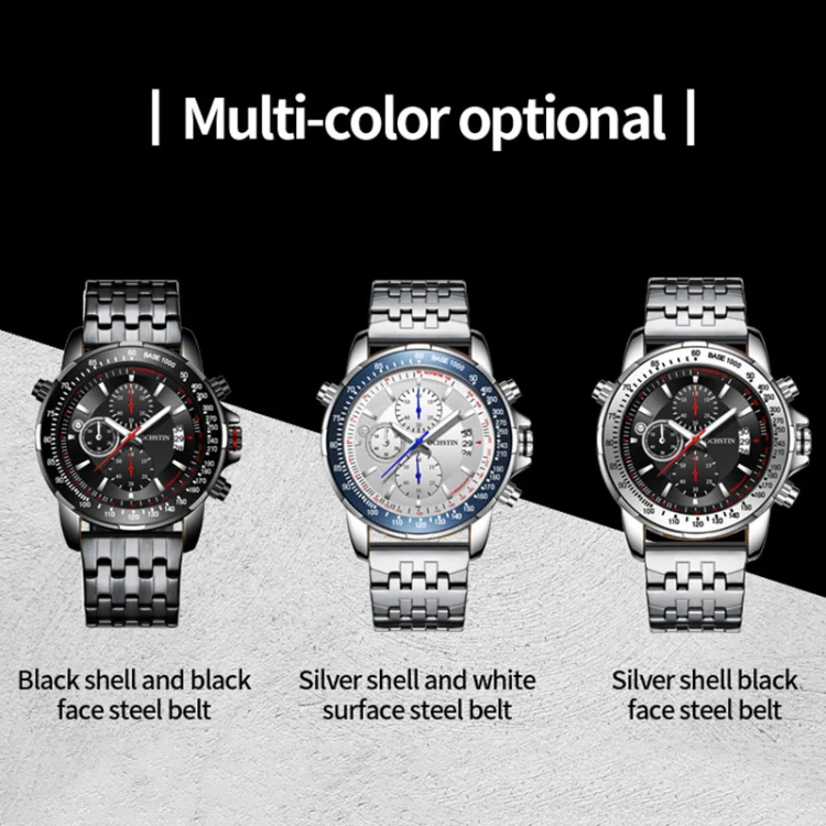 OCHSTIN 7261 Fashion Steel Strap Multifunctional Quartz Men Watch(Black) - Image 2