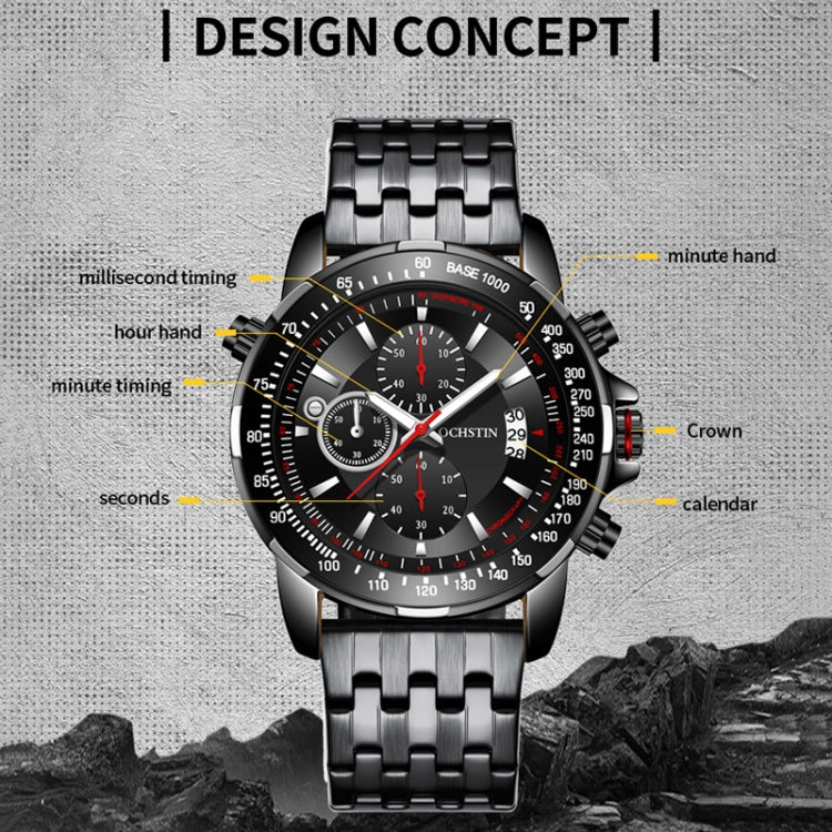 OCHSTIN 7261 Fashion Steel Strap Multifunctional Quartz Men Watch(Black) - Image 3