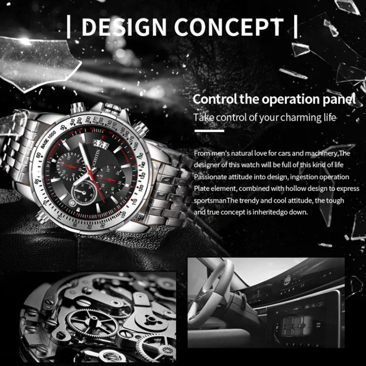 OCHSTIN 7261 Fashion Steel Strap Multifunctional Quartz Men Watch(Black) - Image 4