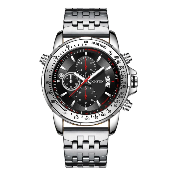 OCHSTIN 7261 Fashion Steel Strap Multifunctional Quartz Men Watch(Silver+Black)