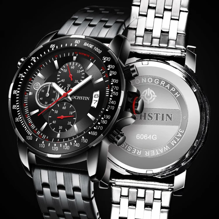 OCHSTIN 7261 Fashion Steel Strap Multifunctional Quartz Men Watch(Silver+Black) - Image 5