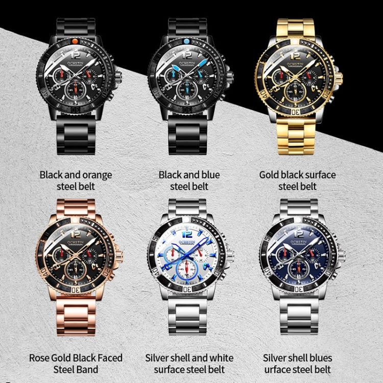 OCHSTIN 7263 Fashion Steel Strap Multifunctional Quartz Men Watch(Black Orange) - Image 2