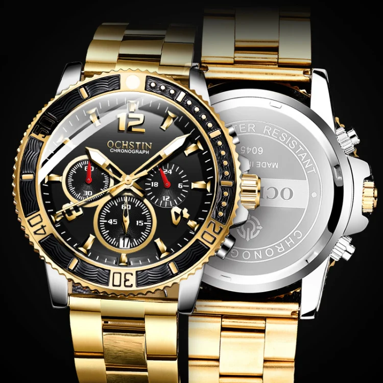OCHSTIN 7263 Fashion Steel Strap Multifunctional Quartz Men Watch(Black Orange) - Image 5