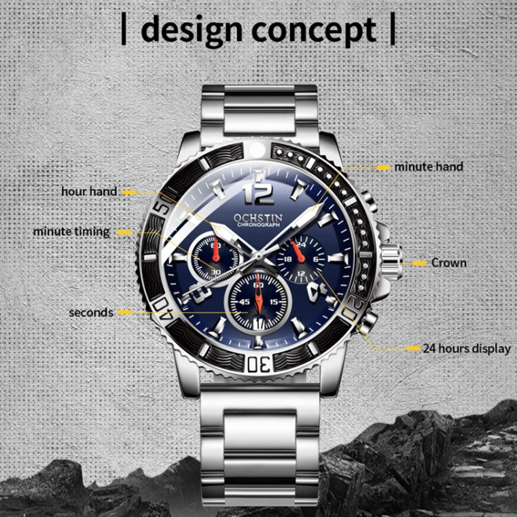 OCHSTIN 7263 Fashion Steel Strap Multifunctional Quartz Men Watch(Silver Blue) - Image 3