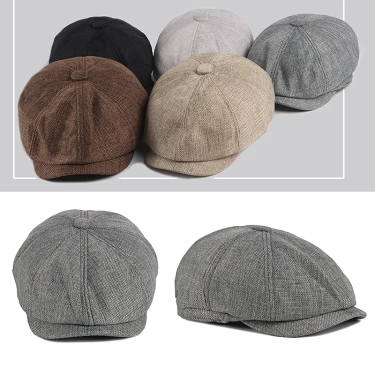Octagonal Hat Men Breathable Imitation Hemp Duck Tongue Cap Beret(light Grey) - Image 2