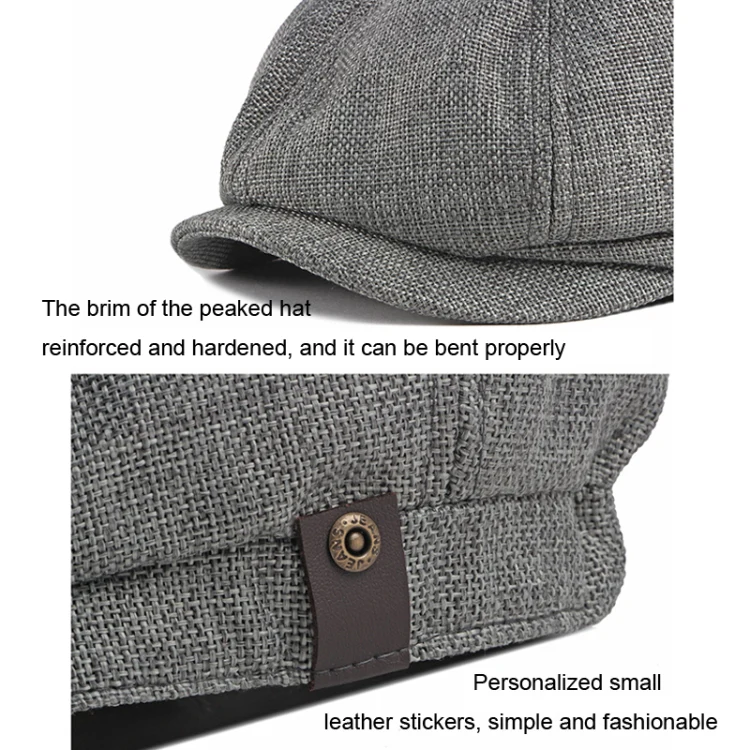 Octagonal Hat Men Breathable Imitation Hemp Duck Tongue Cap Beret(light Grey) - Image 5
