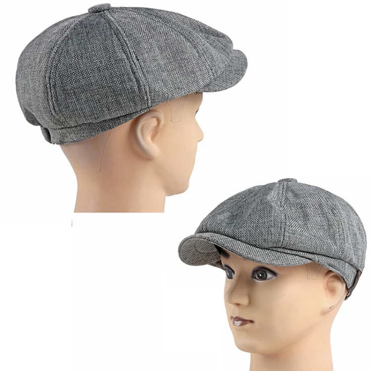 Octagonal Hat Men Breathable Imitation Hemp Duck Tongue Cap Beret(light Grey) - Image 7