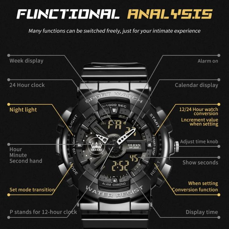 OLEVS 1102 Men Multifunctional Smart Waterproof Electronic Watch(Black + White) - Image 7
