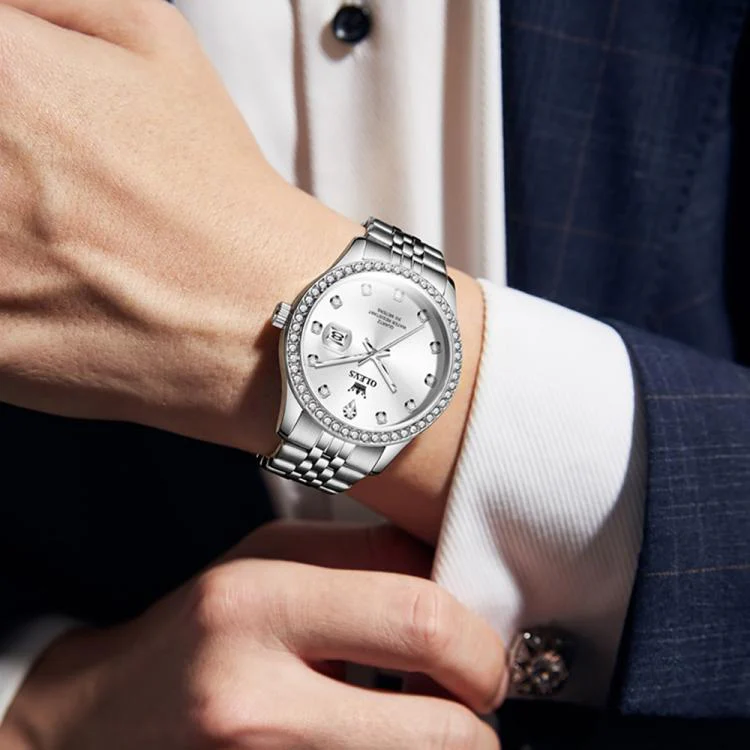 OLEVS 3629 Men Diamond Bezel Luminous Waterproof Quartz Watch(Silver) - Image 7