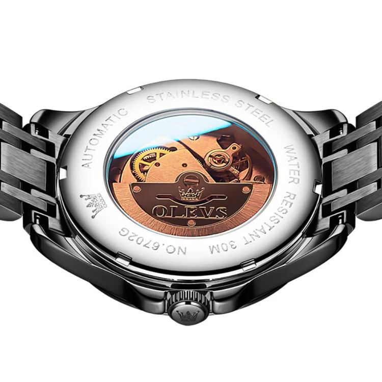 OLEVS 6702 Men Waterproof Luminous Dual Calendar Mechanical Watch(Black Gold) - Image 3