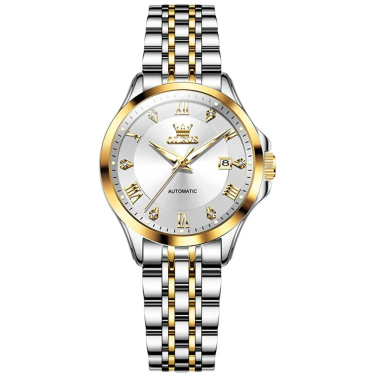 OLEVS 6702 Women Waterproof Luminous Single Calendar Mechanical Watch(White Gold)