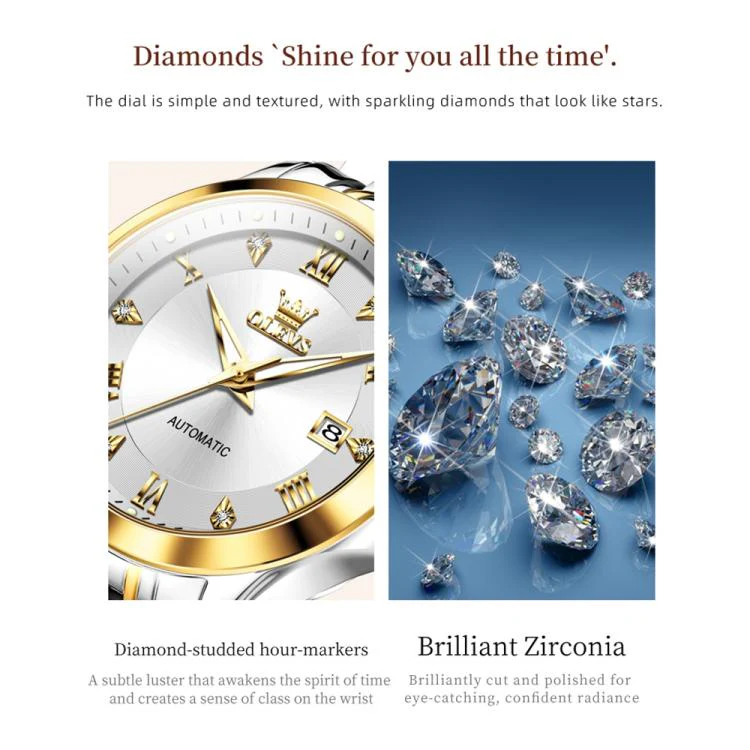 OLEVS 6702 Women Waterproof Luminous Single Calendar Mechanical Watch(White Gold) - Image 4