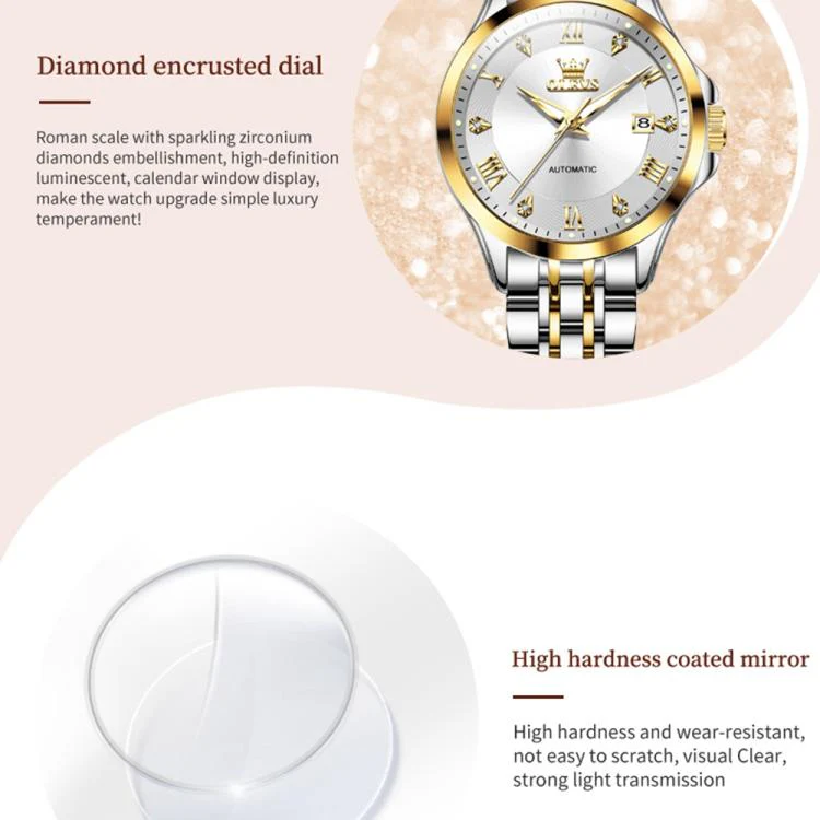 OLEVS 6702 Women Waterproof Luminous Single Calendar Mechanical Watch(White Gold) - Image 5